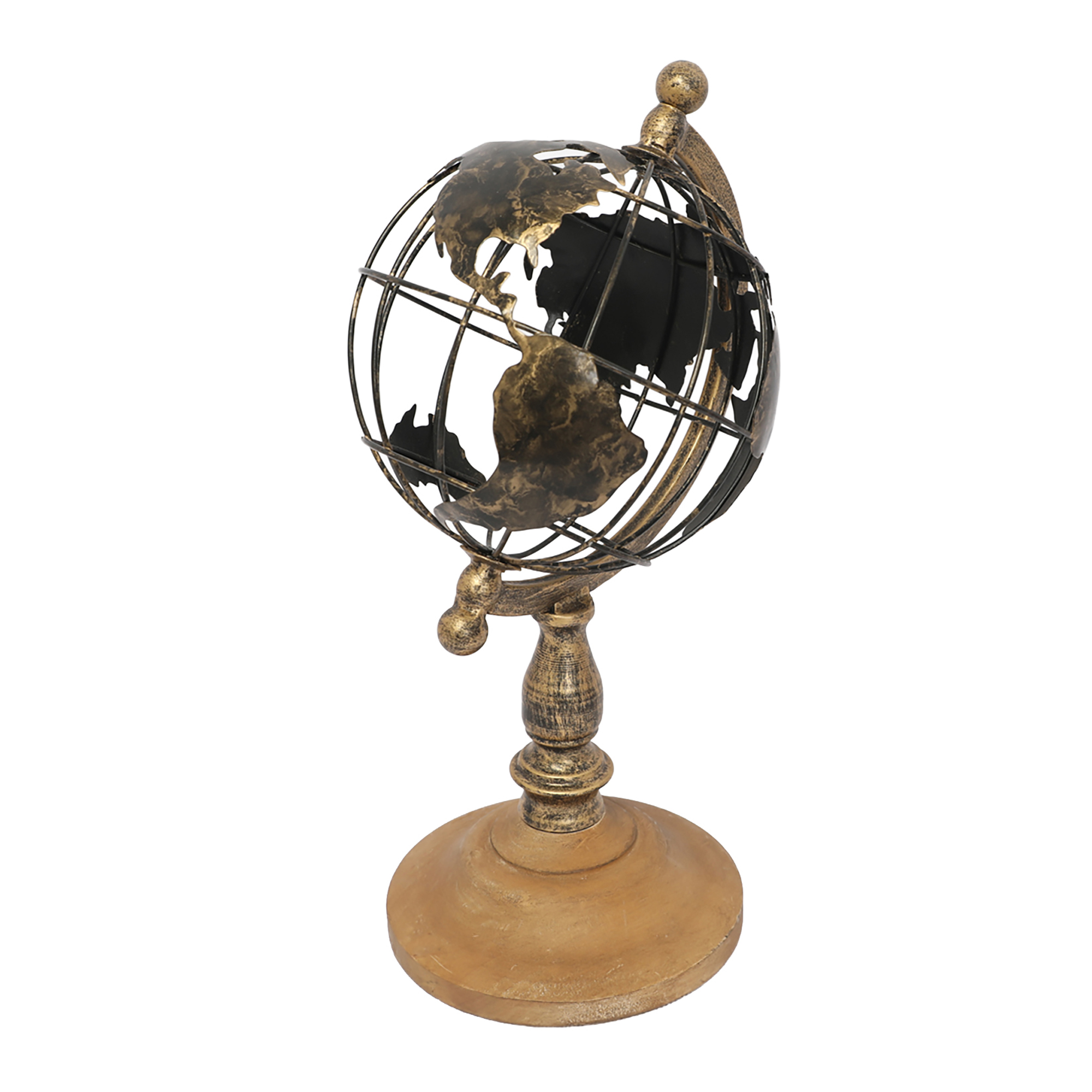 METAL AND WOOD GLOBE DECOR 13.75"H ANTIQUE GOLD/BROWN