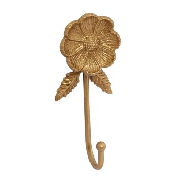 METAL FLOWER WALL HOOK 7.75" H GOLD