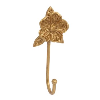 METAL FLOWER WALL HOOK 7.5" H GOLD