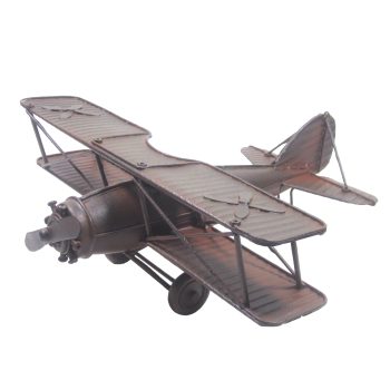 VINTAGE AIRPLANE 11.5"X4.5" RUBIGINOUS METAL VINTAGE BIPLANE MODEL REPLICA W/PROPELLER