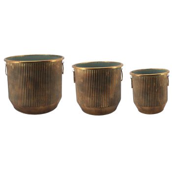 METAL POT 3PC 9.5"/10.5"/12"H ANTIQUE GREEN/GOLD FINISH