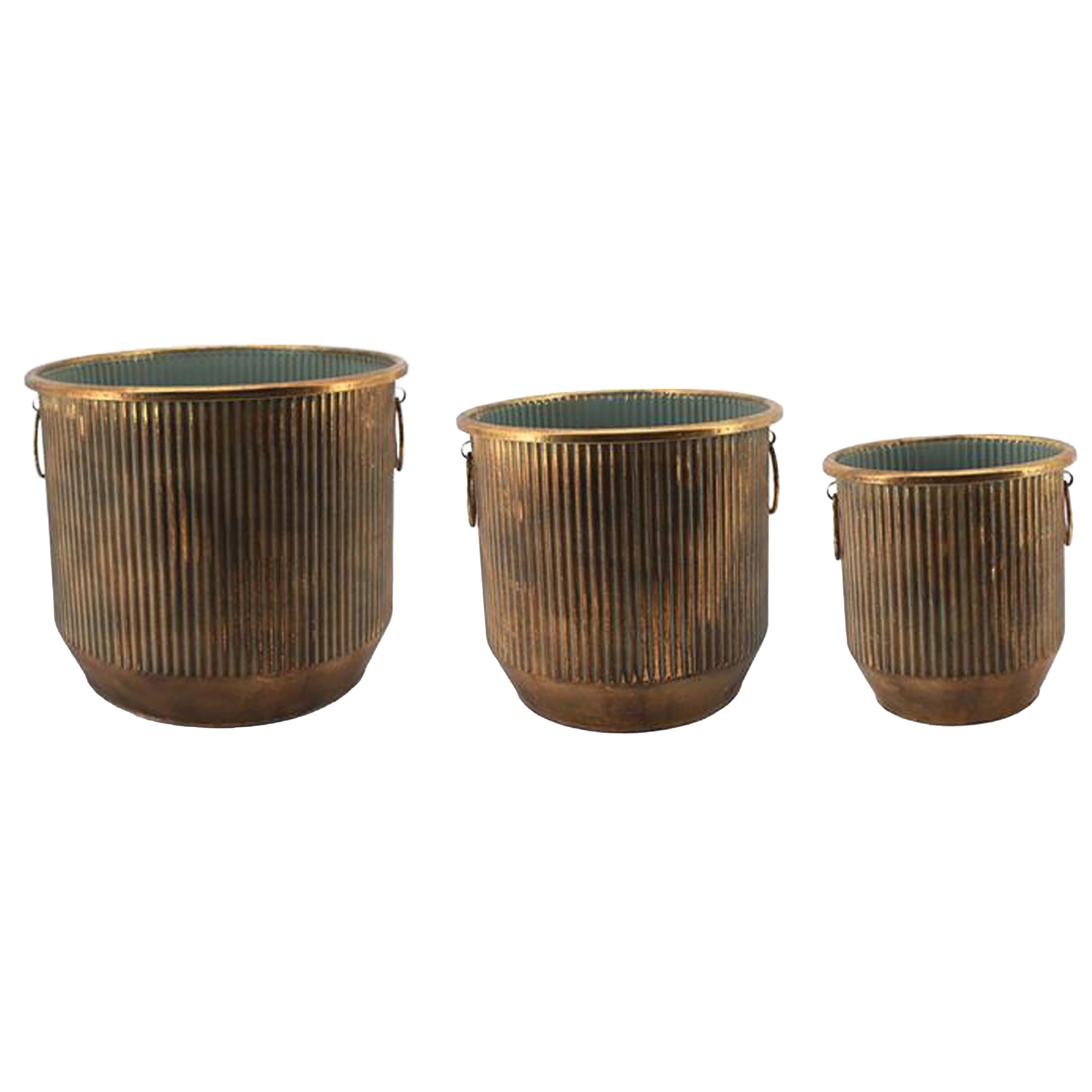METAL POT 3PC 9.5"/10.5"/12"H ANTIQUE GREEN/GOLD FINISH