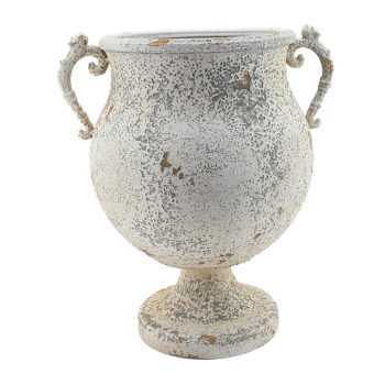 METAL POT 15" ANTIQUE WHITE