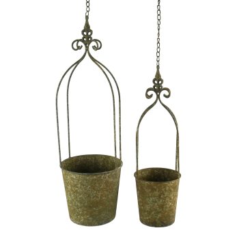 IRON HANGING POT 2PC SET 24" &17" H VINTAGE RUST FINISH