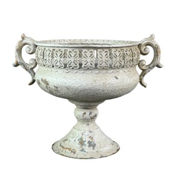 IRON FLOWER POT 8.75"H ANTIQUE WHITE
