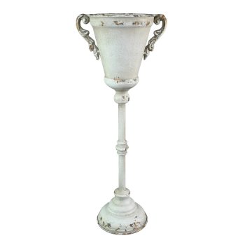 IRON PEDESTAL POT 24"H VINTAGE WHITE