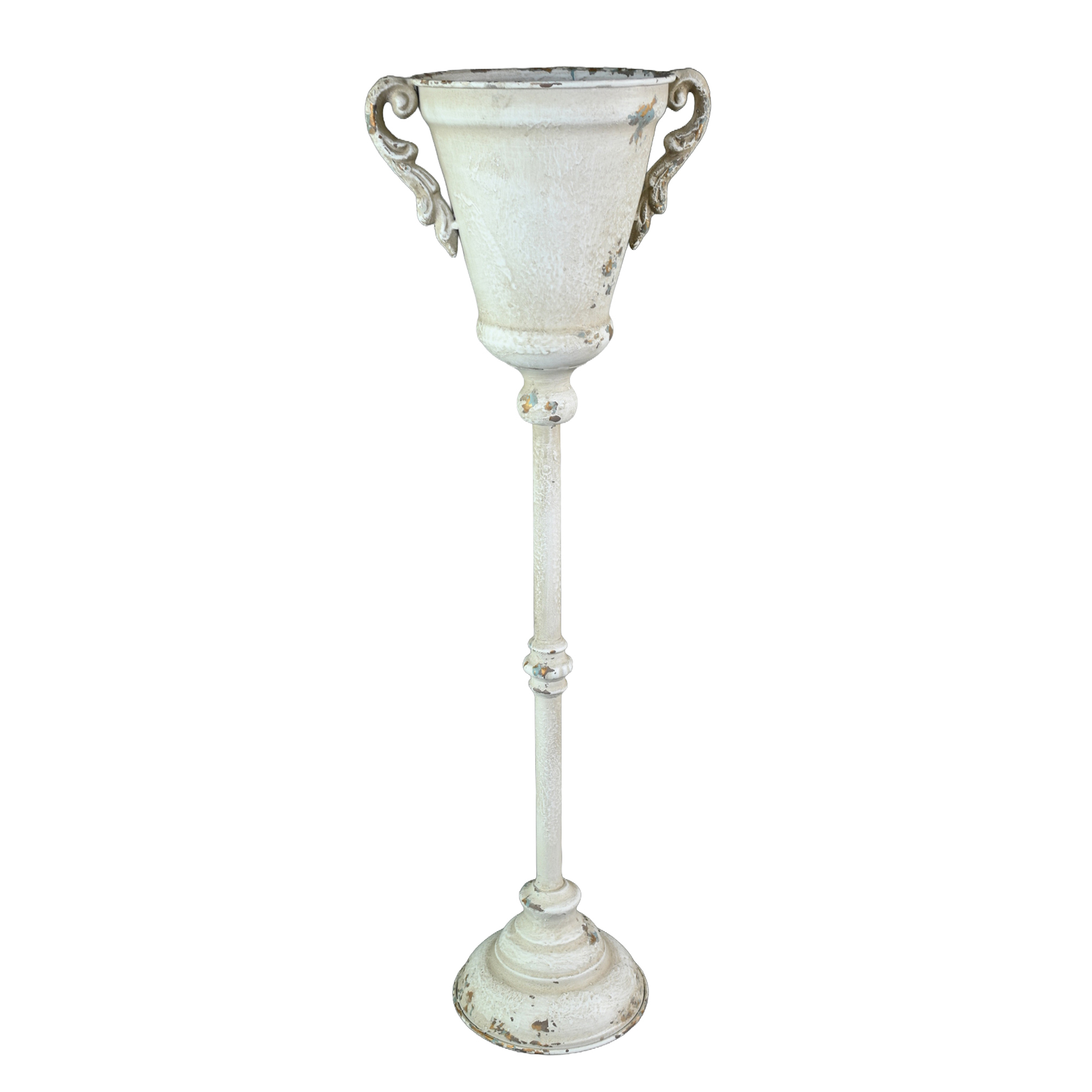 IRON PEDESTAL POT 22.5"H VINTAGE WHITE