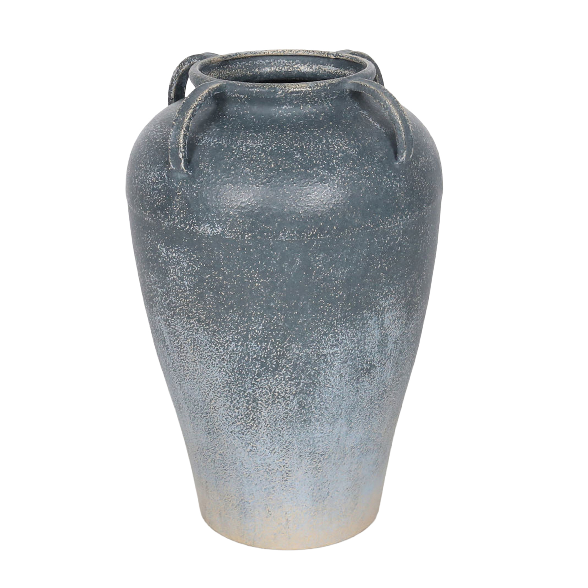 METAL VASE 15"H BLUE-GREY FINISH