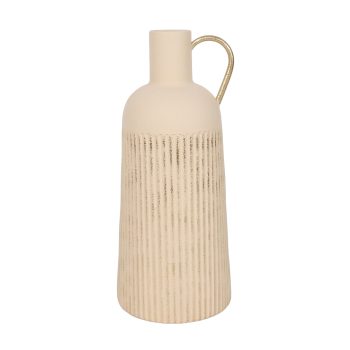 METAL VASE W/HANDLE 17.75" BEIGE FINISH