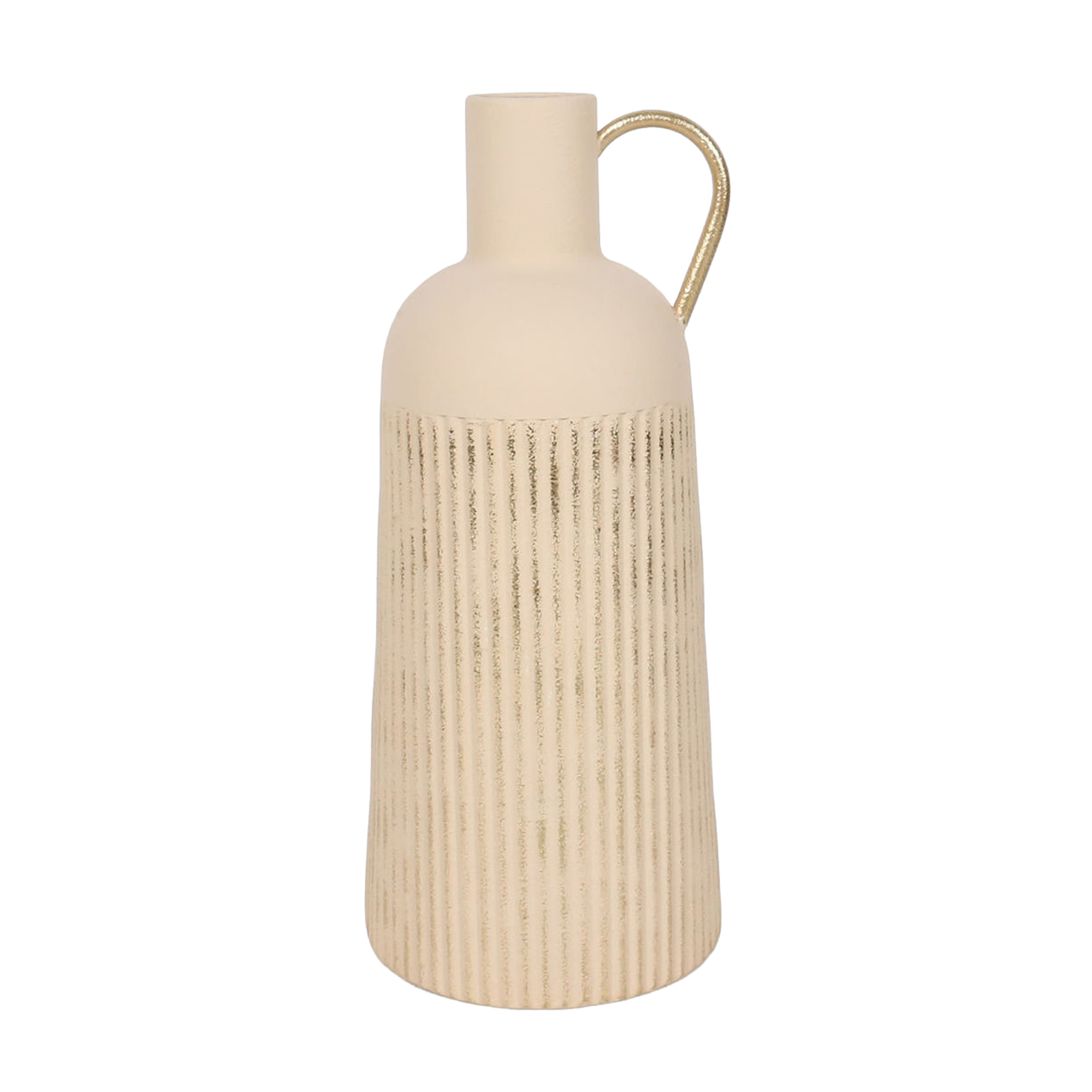 METAL VASE W/HANDLE 17.75" BEIGE FINISH