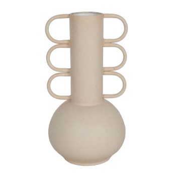 METAL VASE W/LOOP HANDLES 17" BEIGE FINISH