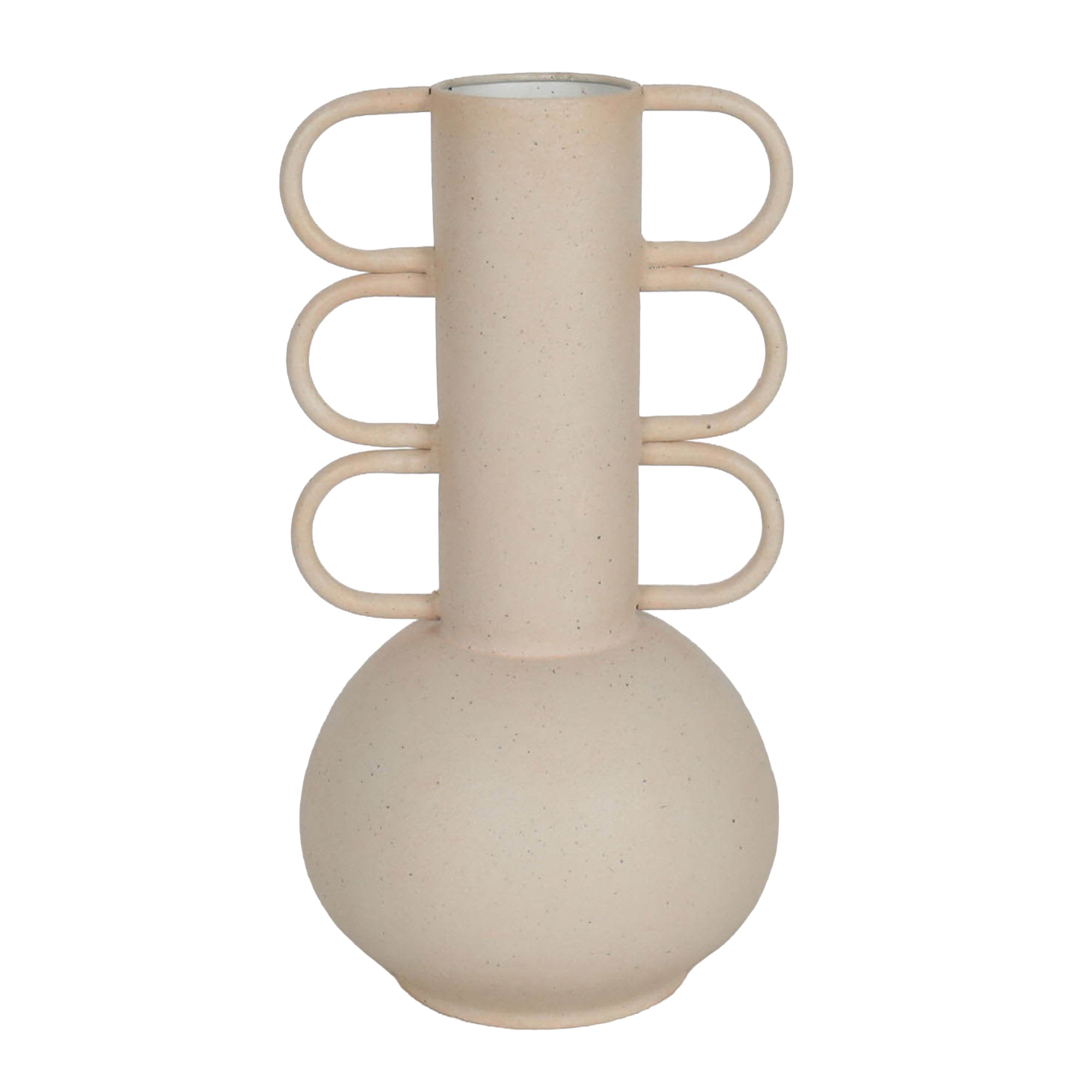 METAL VASE W/LOOP HANDLES 17" BEIGE FINISH