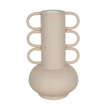 METAL VASE W/LOOP HANDLES 12" BEIGE FINISH