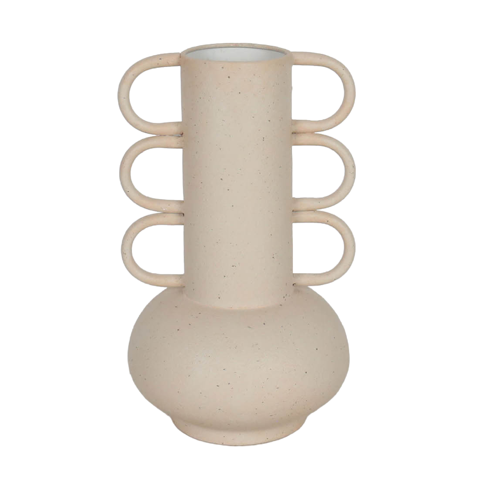 METAL VASE W/LOOP HANDLES 12" BEIGE FINISH