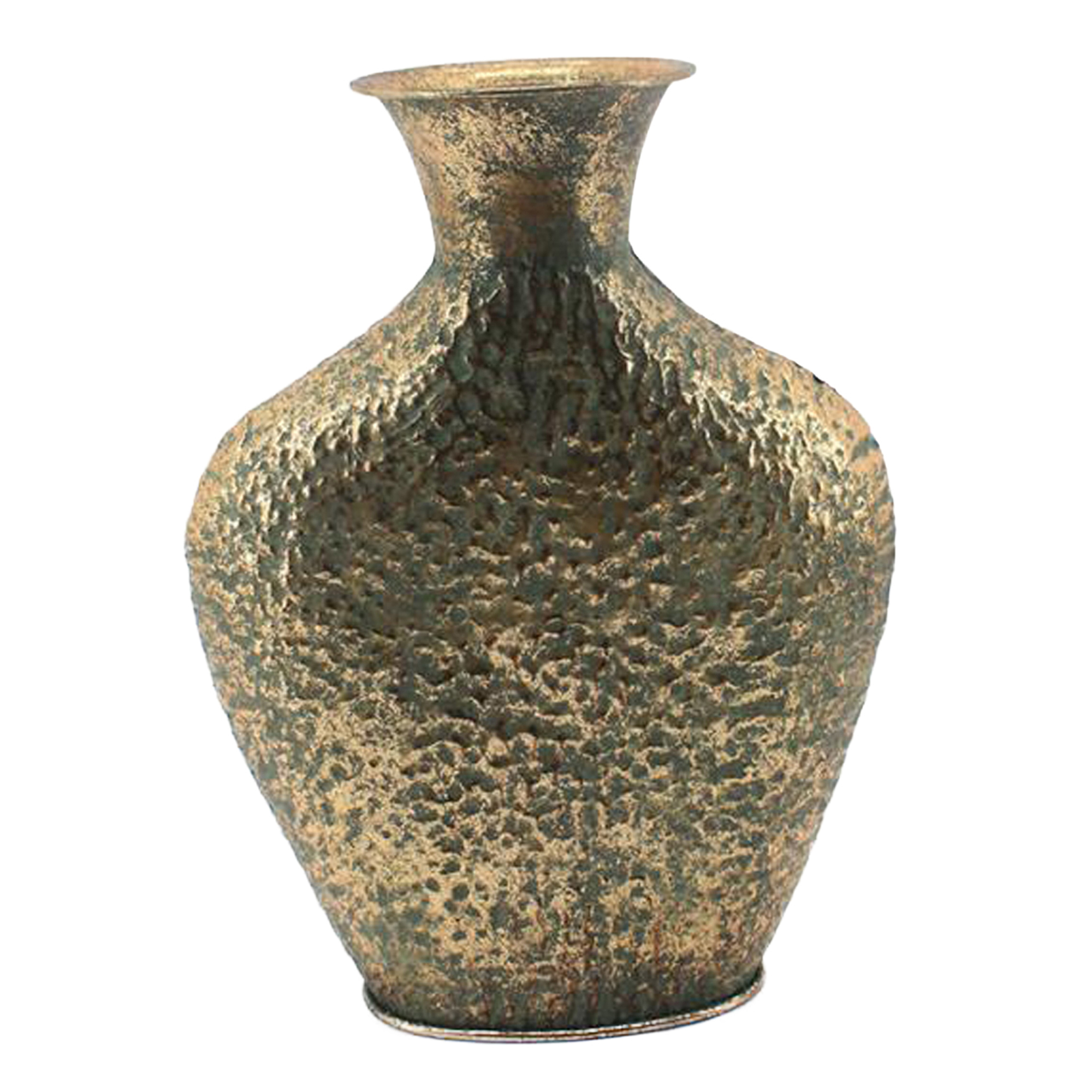 METAL VASE 11.5" GREEN/GOLD HAMMERED FINISH