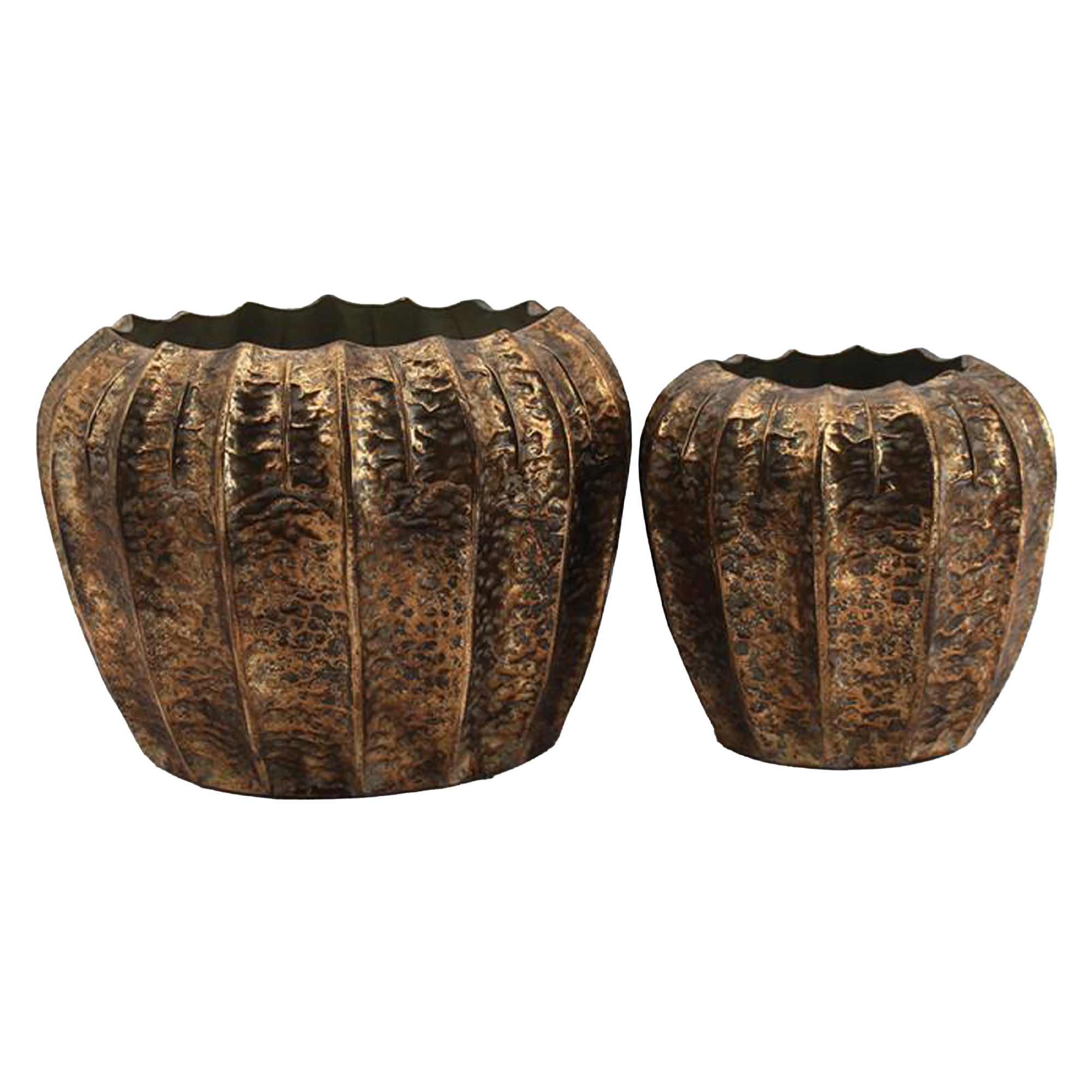 METAL POT 2PC 10.5"&13.75" H ANTIQUE GREEN/GOLD FINISH
