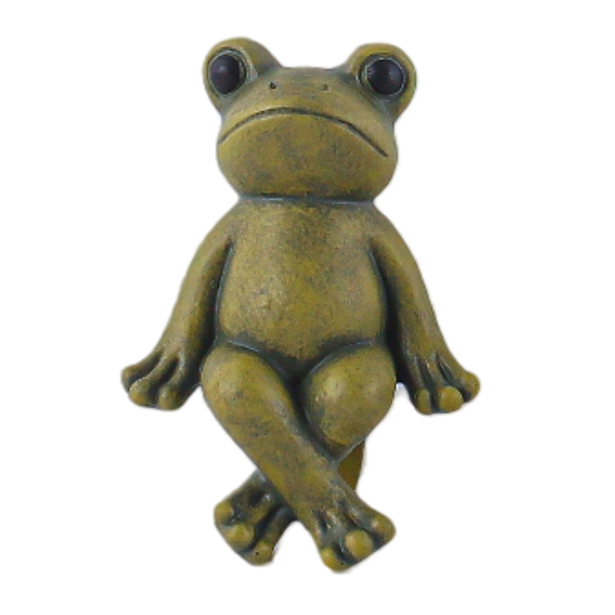 POT SITTING FROG 4.5" H POLYRESIN GREEN/BRONZE FINISH