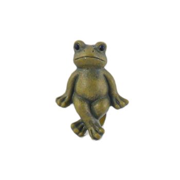 POT SITTING FROG 3" H POLYRESIN GREEN/BRONZE FINISH