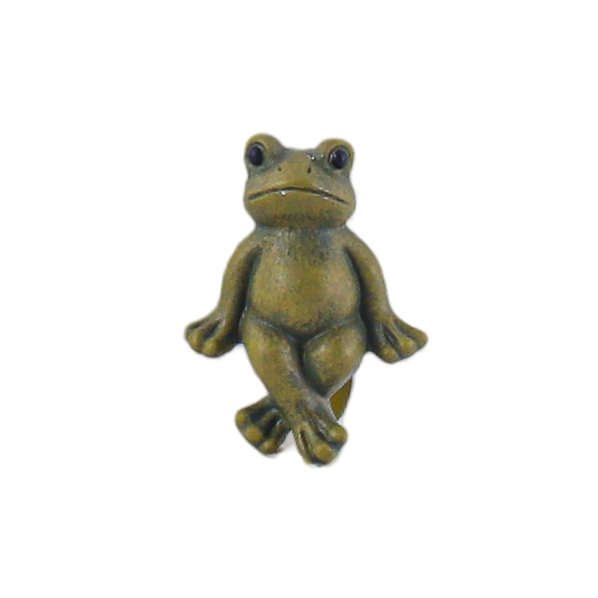 POT SITTING FROG 3" H POLYRESIN GREEN/BRONZE FINISH