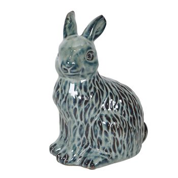CERAMIC RABBIT SCULPTED FIGURINE 8" H TEAL/BROWN FINISH