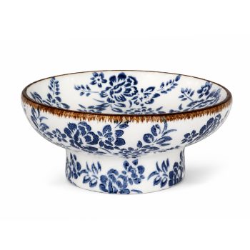 CERAMIC BOWL 8"W WHITE W/BLUE FLORAL PATTERN