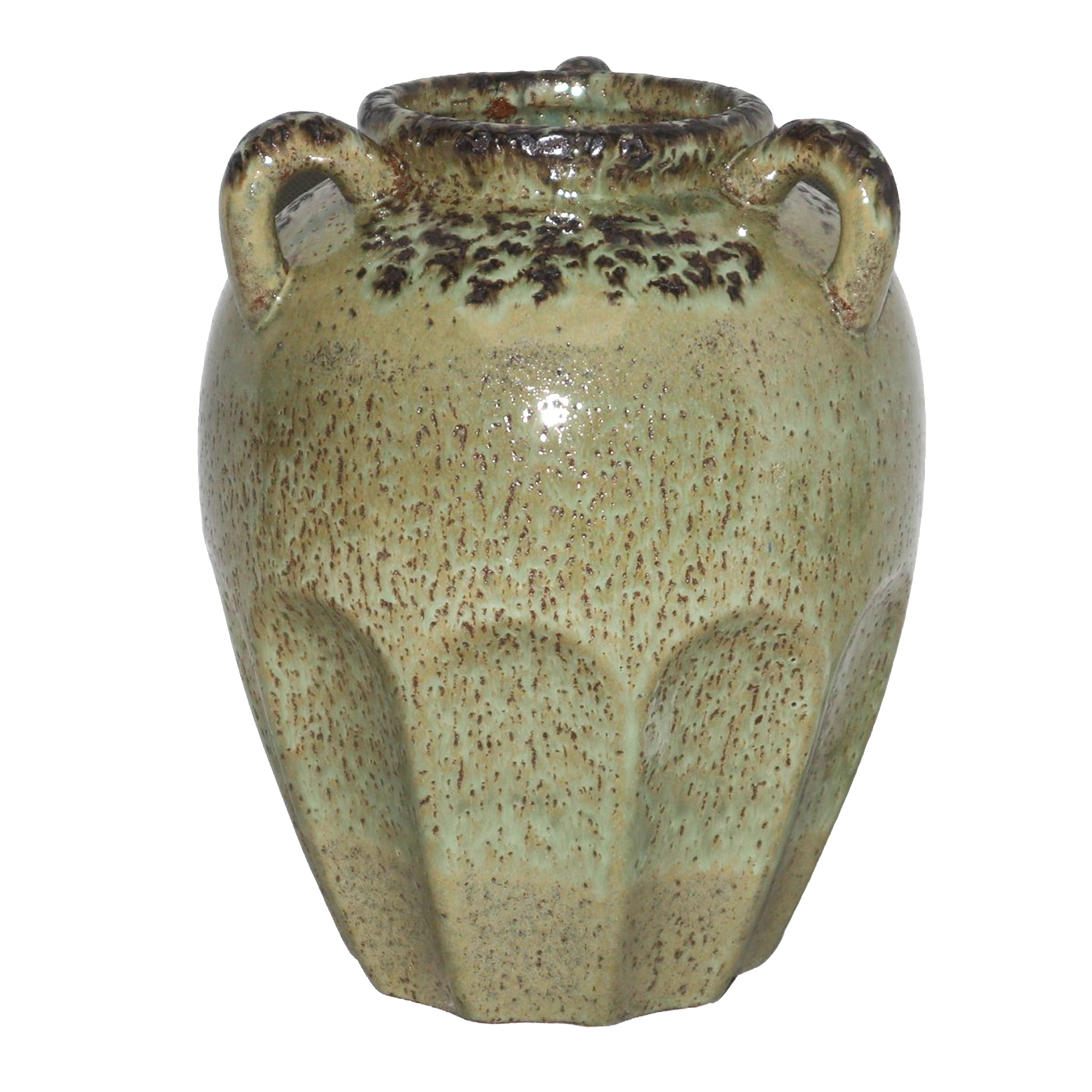 CERAMIC VASE 9.5" H GREEN GLAZED FIN.