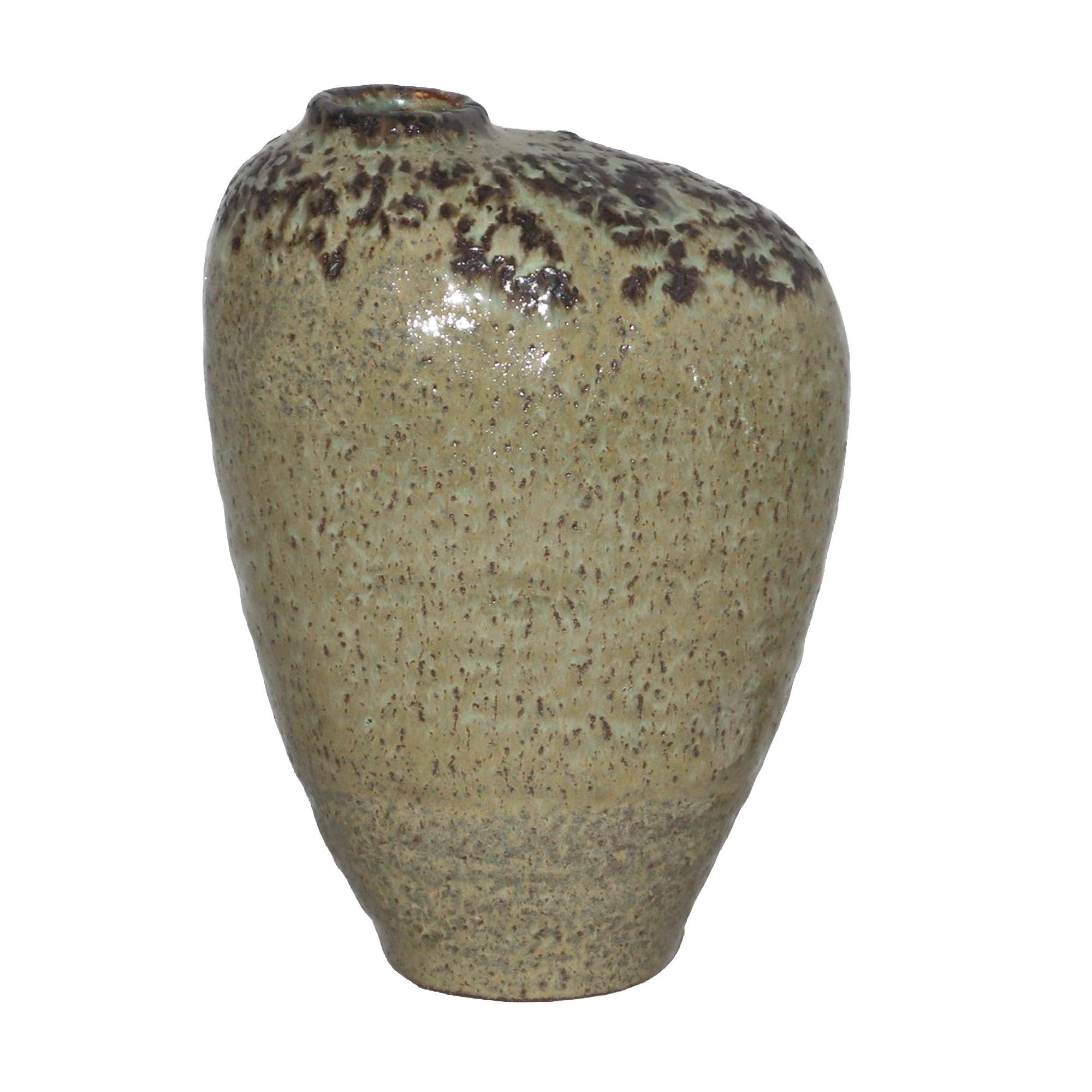 CERAMIC VASE 8.6"H GREEN GLAZED FIN.
