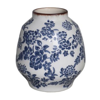 CERAMIC VASE 8"H WHITE W/BLUE FLORAL PATTERN