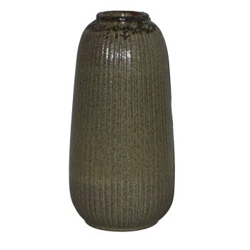 CERAMIC VASE 13.5" H GREEN GLAZED FIN.