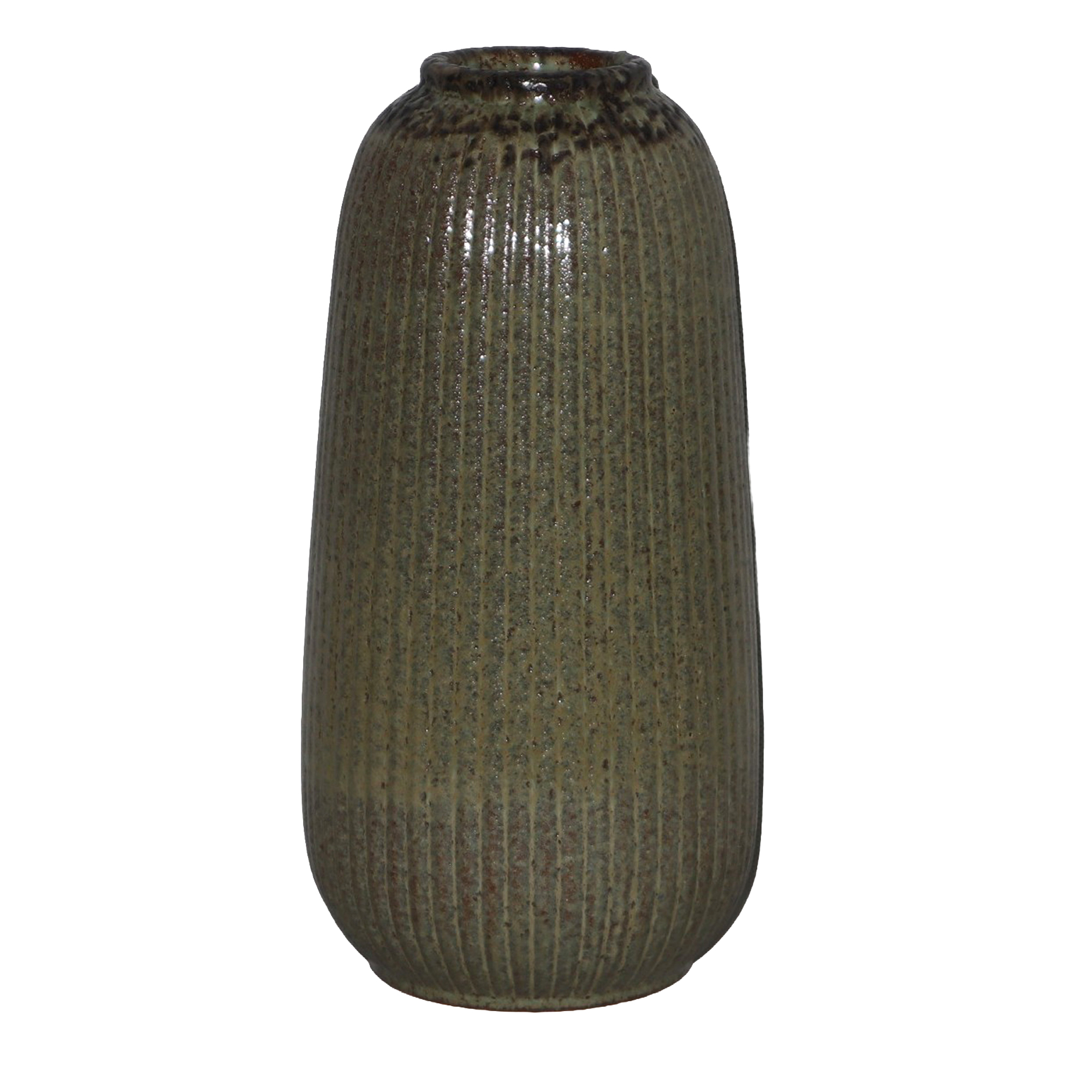 CERAMIC VASE 13.5" H GREEN GLAZED FIN.