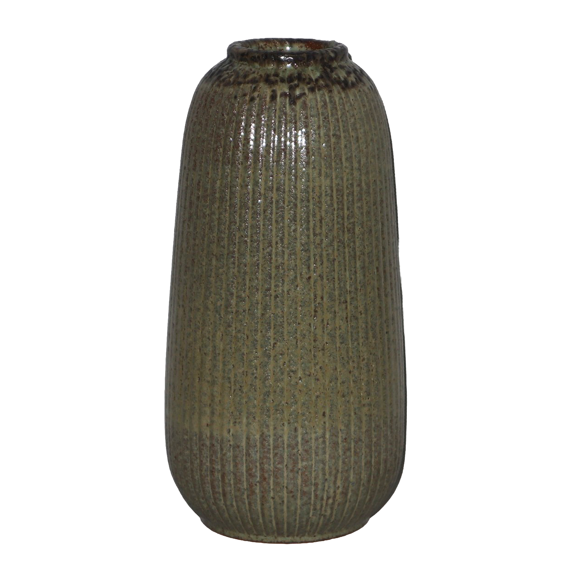CERAMIC VASE 10.5" H GREEN GLAZED FIN.