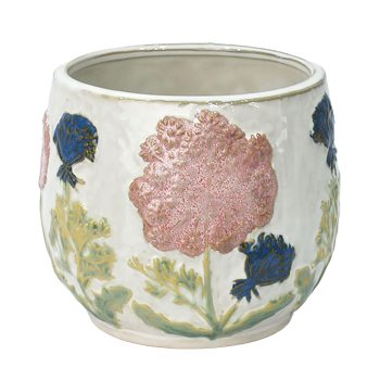 CERAMIC POT 5.75"H W/PINK & BLUE FLOWERS