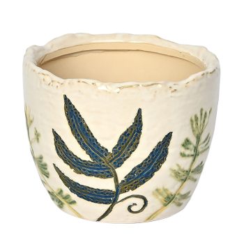 CERAMIC POT 5"H CREAM W/GREEN LEAVES