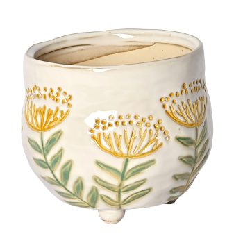 CERAMIC POT 5.5"H CREAM W/YELLOW FLOWER