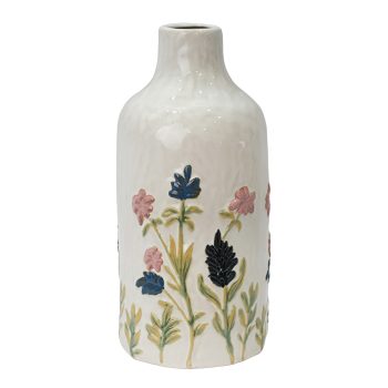 CERAMIC VASE 13" W/PINK& BLUE FLOWERS
