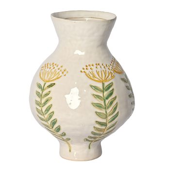 CERAMIC VASE 11"H CREAM W/YELLOW FLOWER