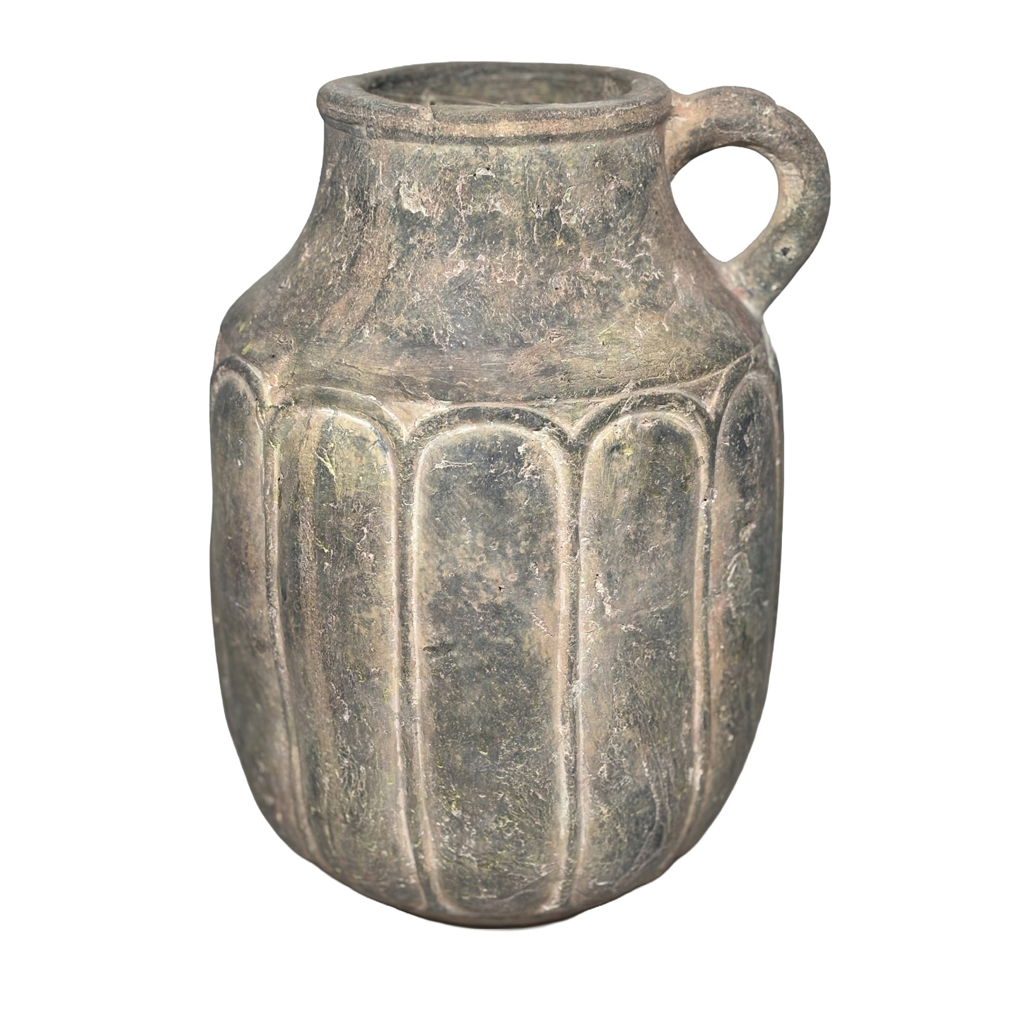 TERRACOTTA VASE 13" H GREY FIN W/HANDLE