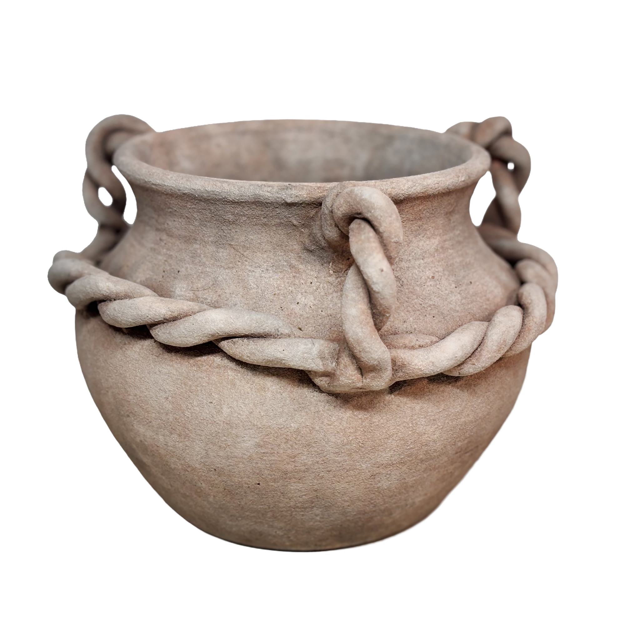 TERRACOTTA HANDMADE VASE 7" H ROPE DESIGN HANDLE