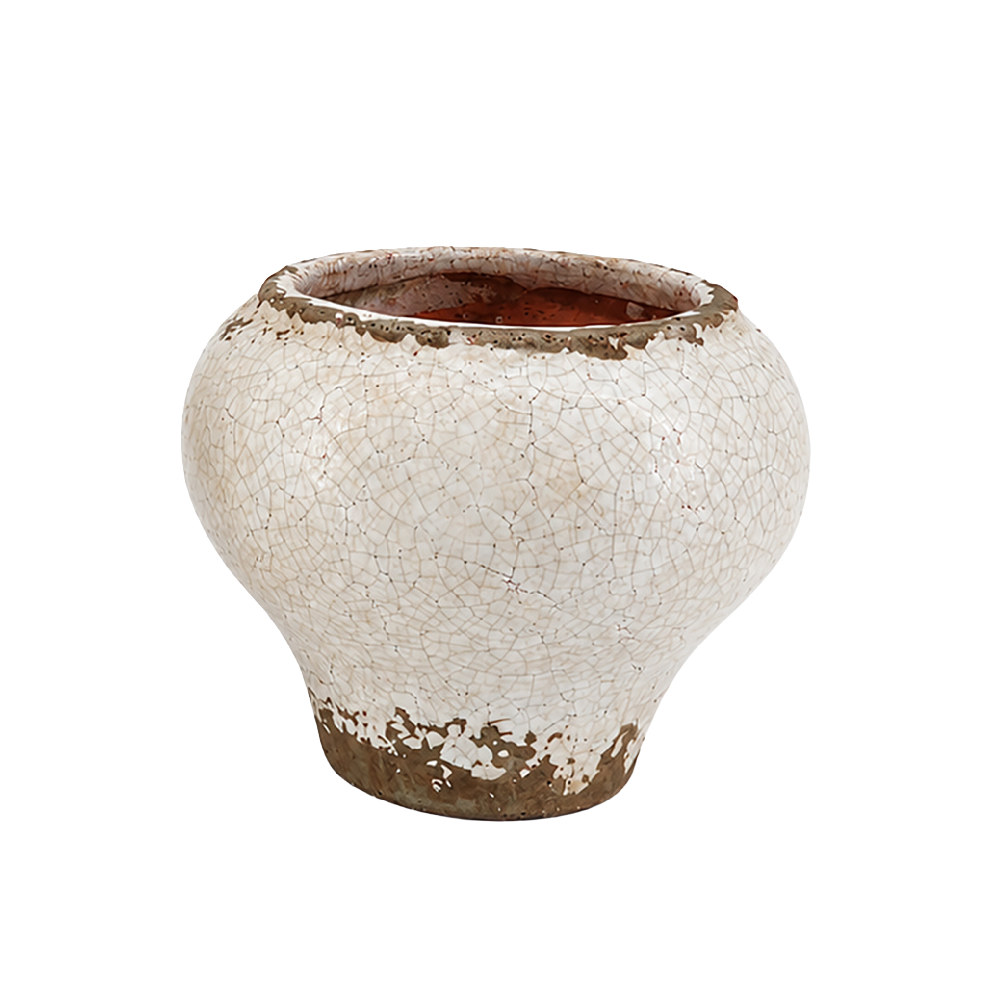 TERRACOTTA PLANTER POT 6.75" W GLAZED CREAM CRACKLE FIN.