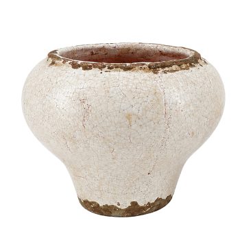TERRACOTTA PLANTER POT 8.75" W GLAZED CREAM CRACKLE FIN.