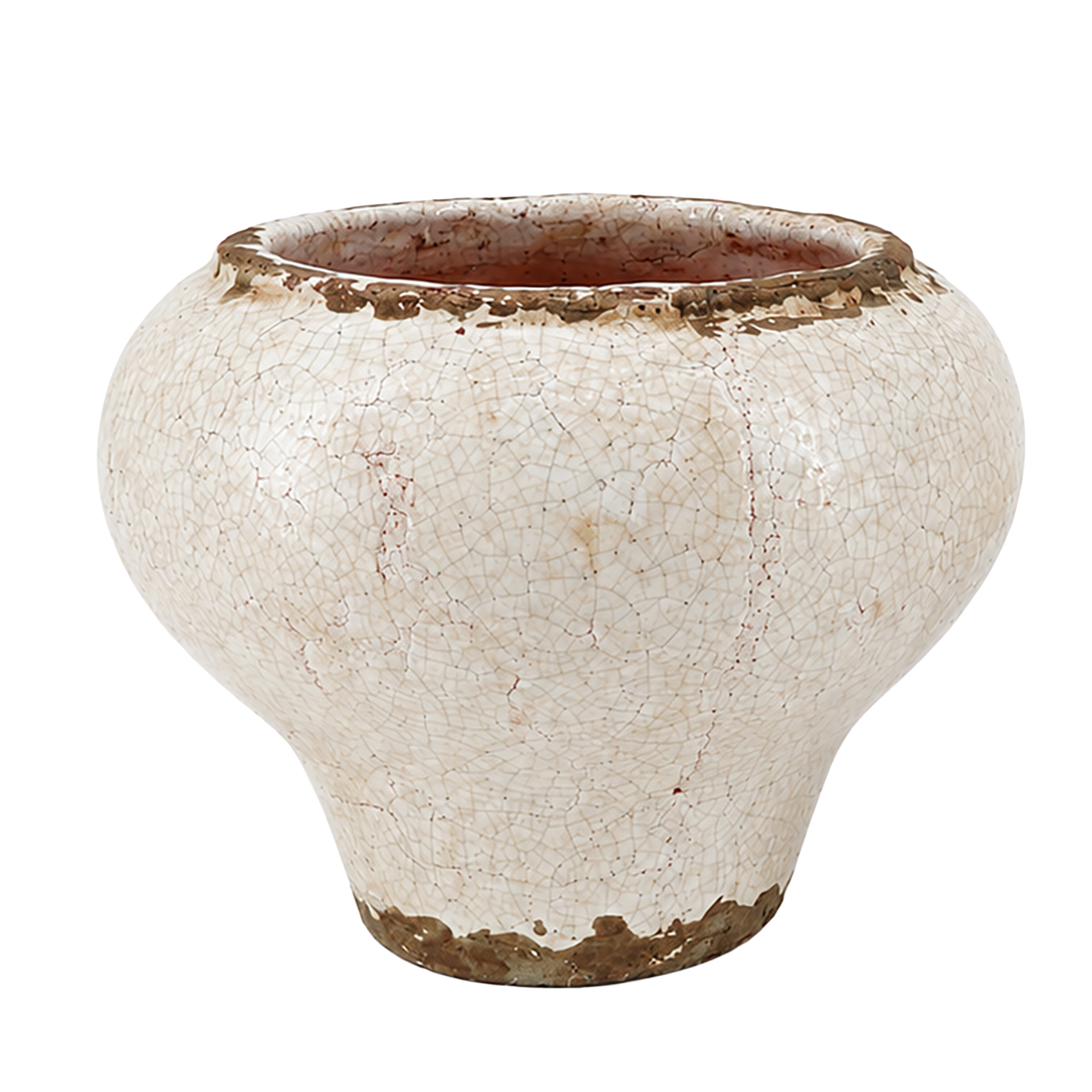 TERRACOTTA PLANTER POT 8.75" W GLAZED CREAM CRACKLE FIN.