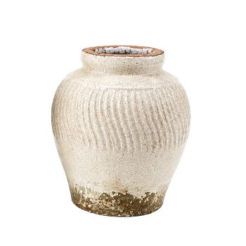 TERRACOTTA VASE 9.5" H CREAM CRACKLE FIN.