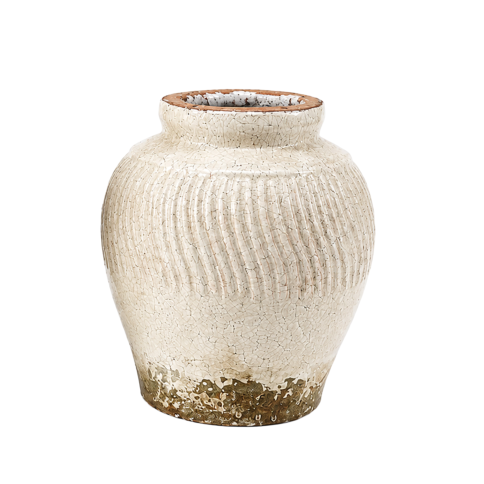 TERRACOTTA VASE 9.5" H CREAM CRACKLE FIN.