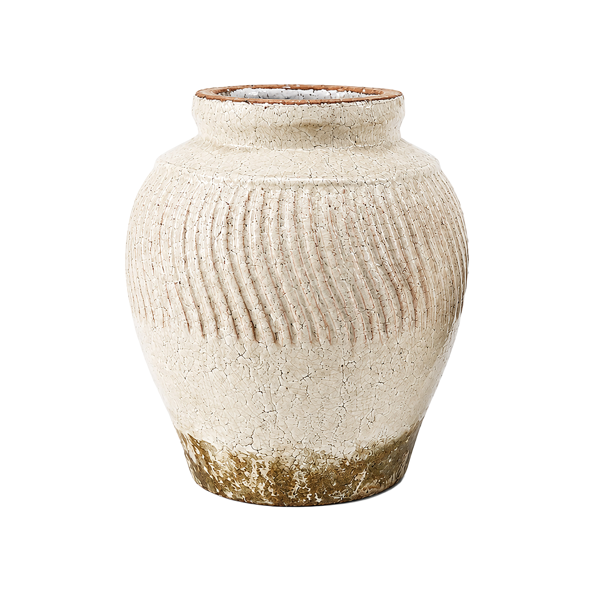 TERRACOTTA VASE 11.75" H CREAM CRACKLE FIN.