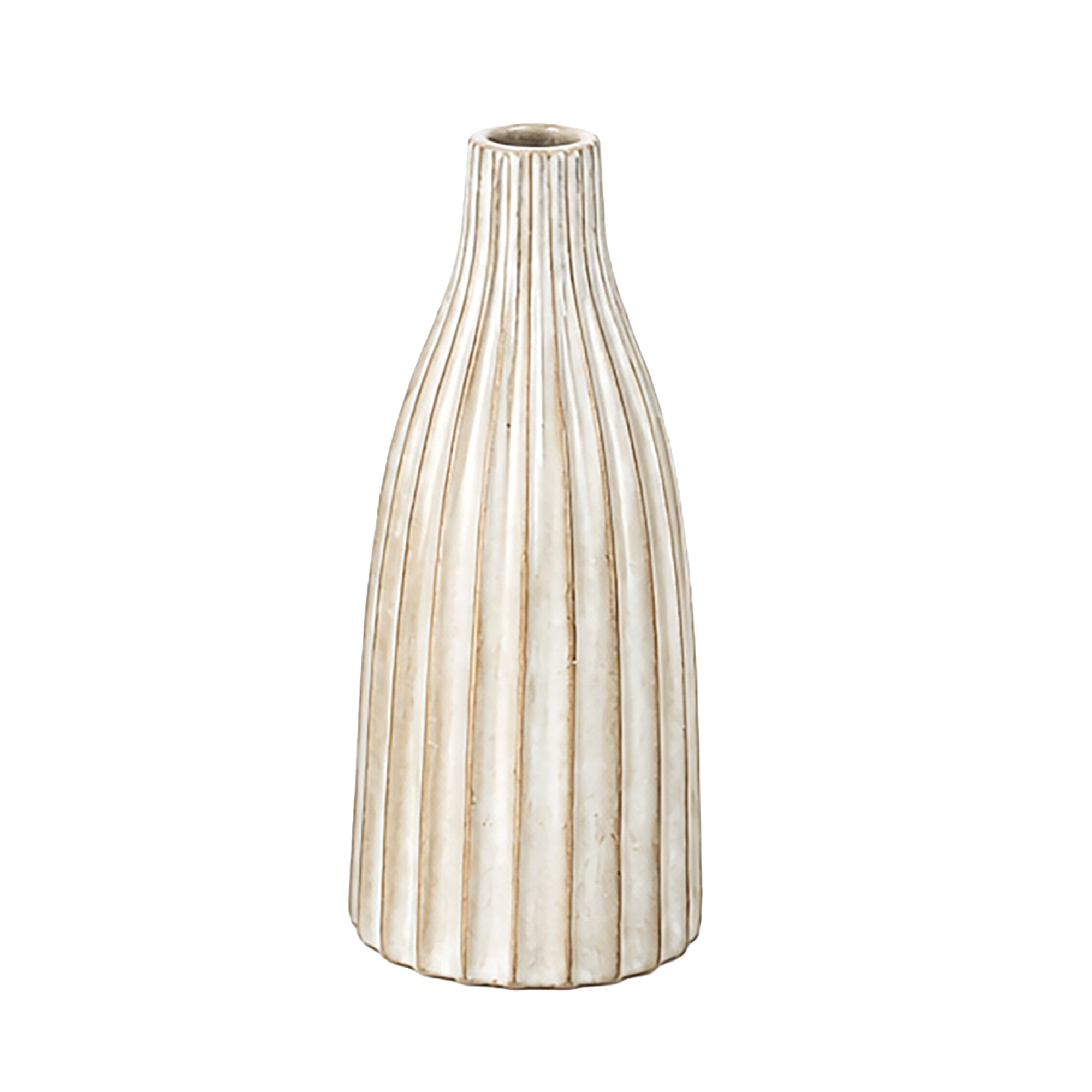 CEMENT VASE VERTICAL LINES 9" H NATURAL FIN.