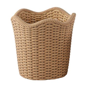 CEMENT POT 7"H BEIGE WOVEN RATTAN LOOK
