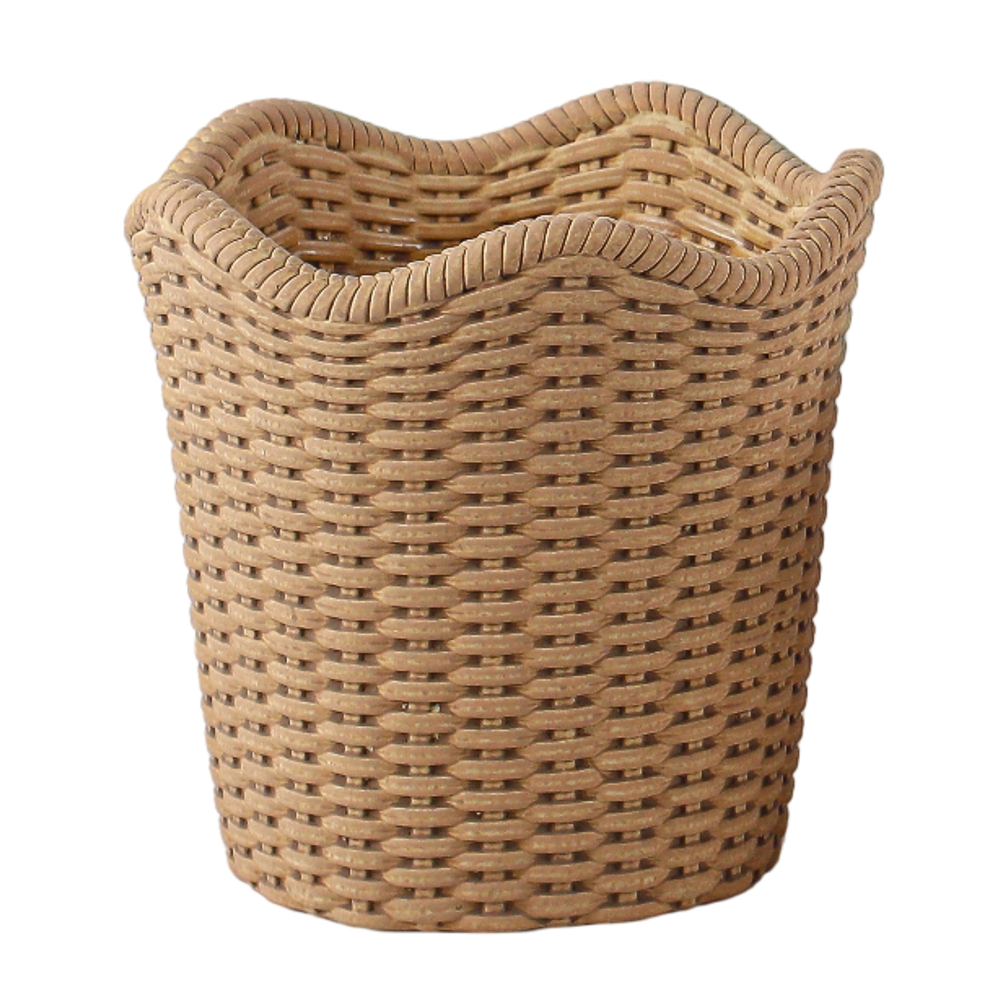 CEMENT POT 7"H BEIGE WOVEN RATTAN LOOK
