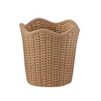 CEMENT POT 5.5"H BEIGE RATTAN LOOK