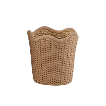 CEMENT POT 4.5"H BEIGE RATTAN LOOK
