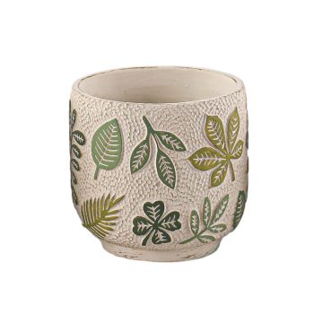 CEMENT POT 4.5"H CRACKLE FIN. W/GREEN LEAF PATTERN